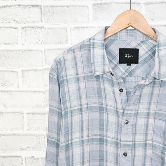 RAILS Men's 100% Linen Havana Shirt Cerulean Jewel Size Large - Picture 3 of 5